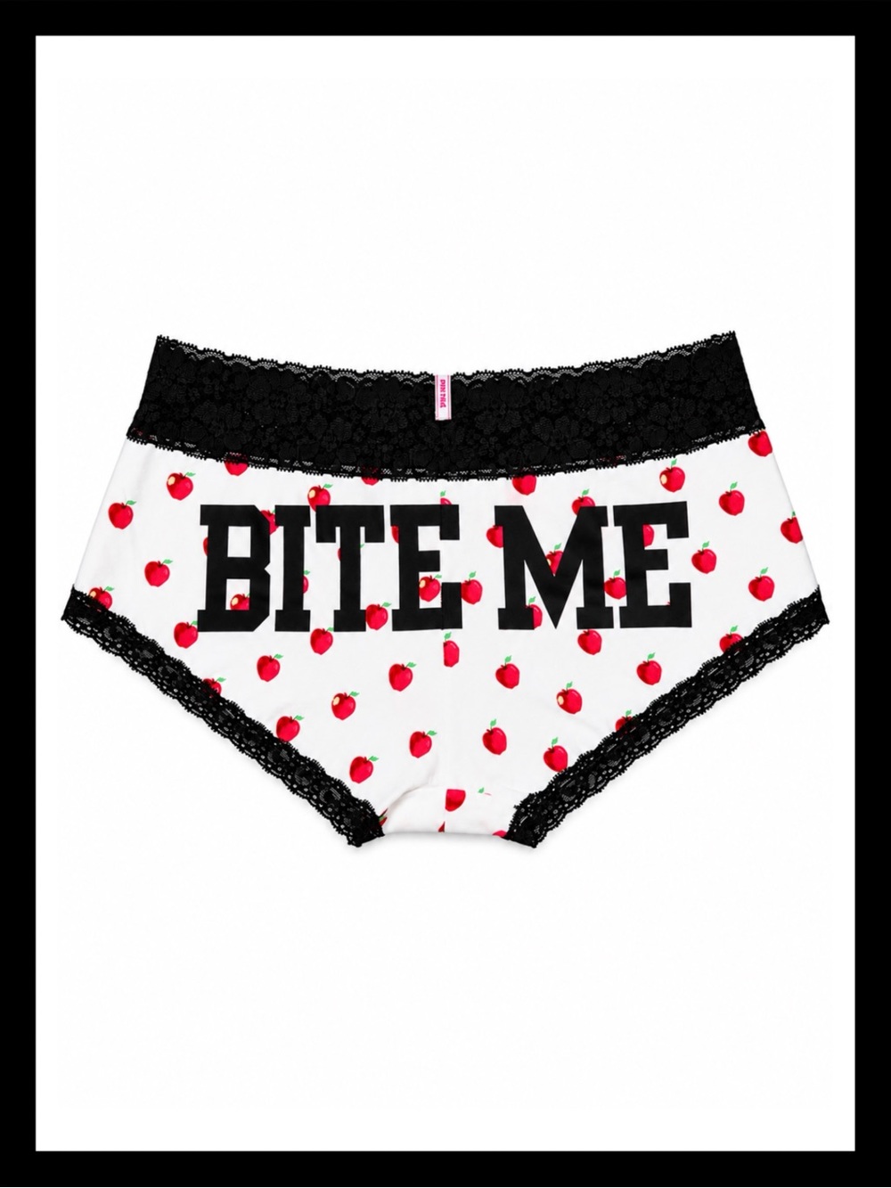 🍎ⓅⒾⓃⓀ ⓋⓈ Y2K/RARE “BITE ME” Low Rise Boyshort Panties ✨NWT🍎